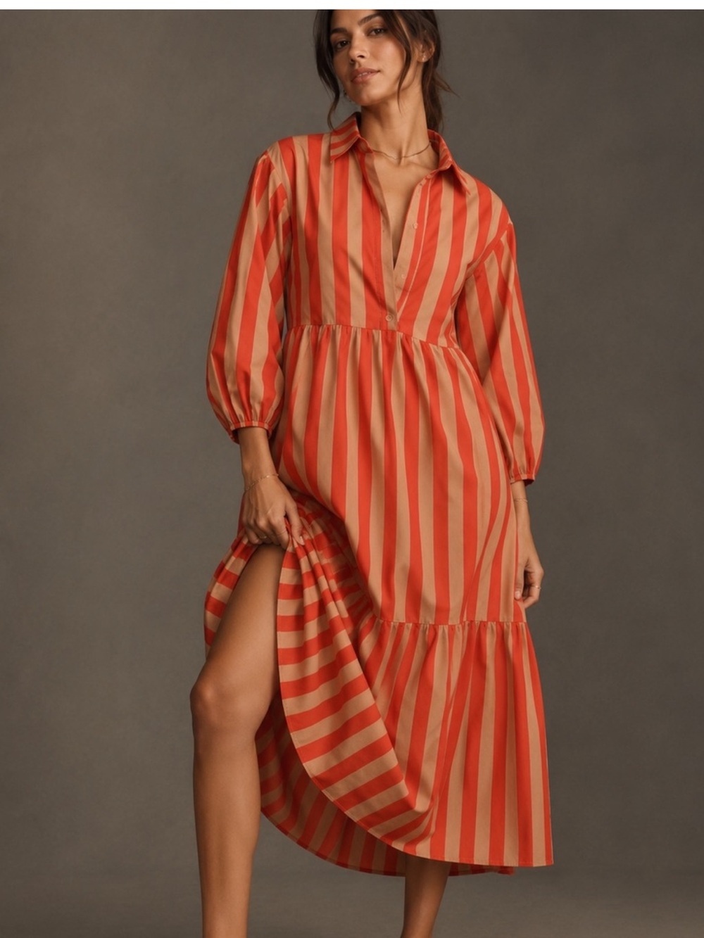Maeve Anthropologie The Bettina Tiered Striped Shirt Dress XXS